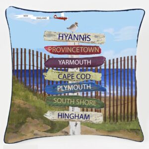 MA Cape Cod 7 Name Driftwood Signs Outdoora TM Pillow 18" x 18"